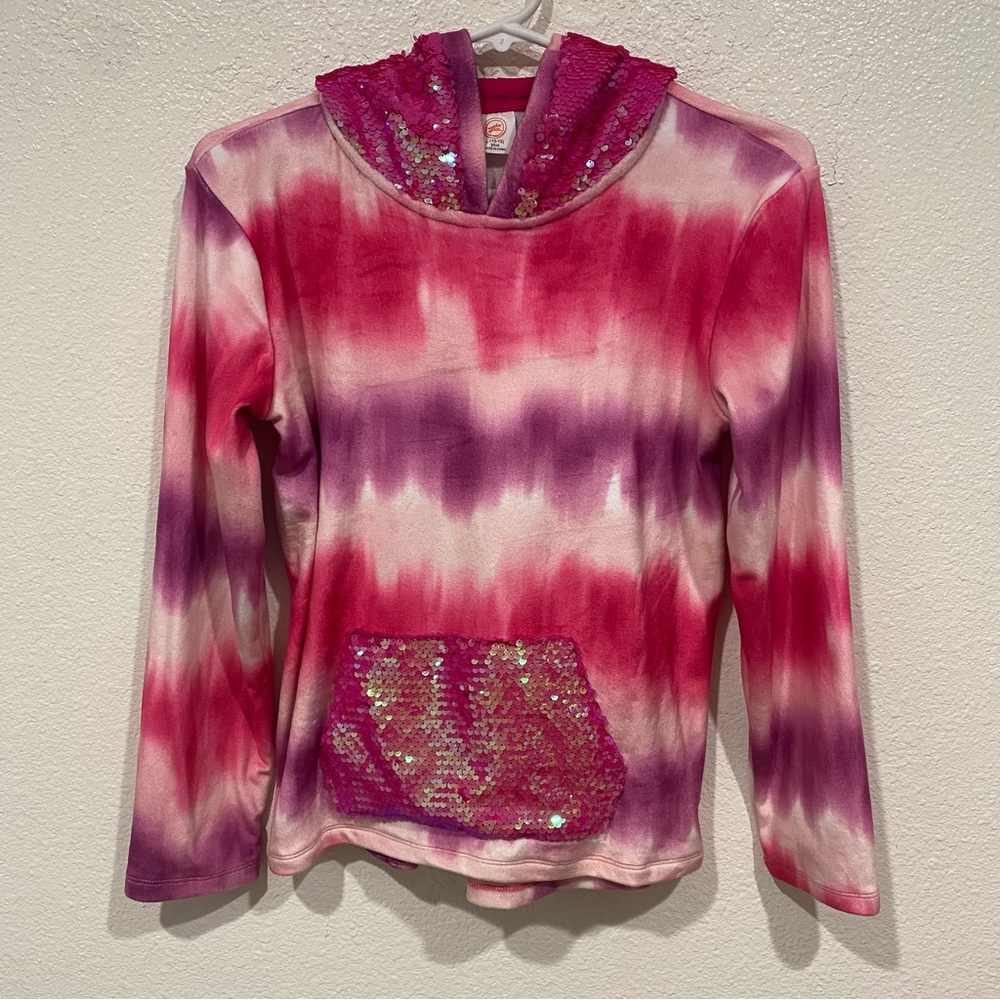 Kids Wonder Nation Girls Pink Purple Tie Dye Sequin Hoodie Sweatshirt L